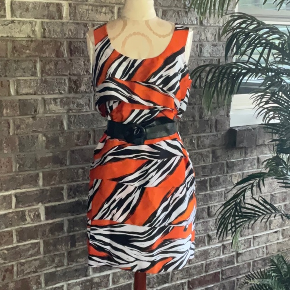 MICHAEL KORS Orange Black and White Dress Size 12P